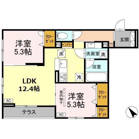 シャルムコート(2LDK/1階)の間取り写真