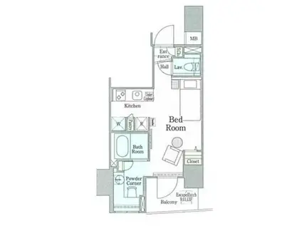 ロイジェントパークスヨツヤ(ワンルーム/13階)の間取り写真