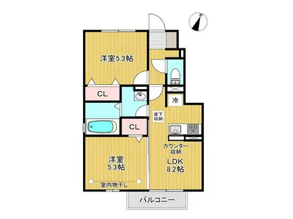 ユニティー咲田B(2DK/2階)の間取り写真