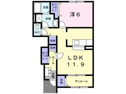 パーシモン ファーム(1LDK/1階)の間取り写真