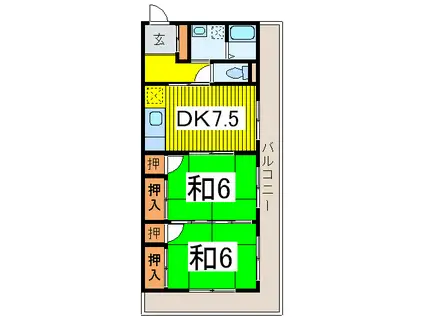 臼木ハイツ(2DK/2階)の間取り写真