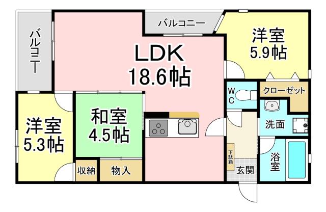 ニューガイアソラーレ葛原(3LDK/3階)の間取り写真