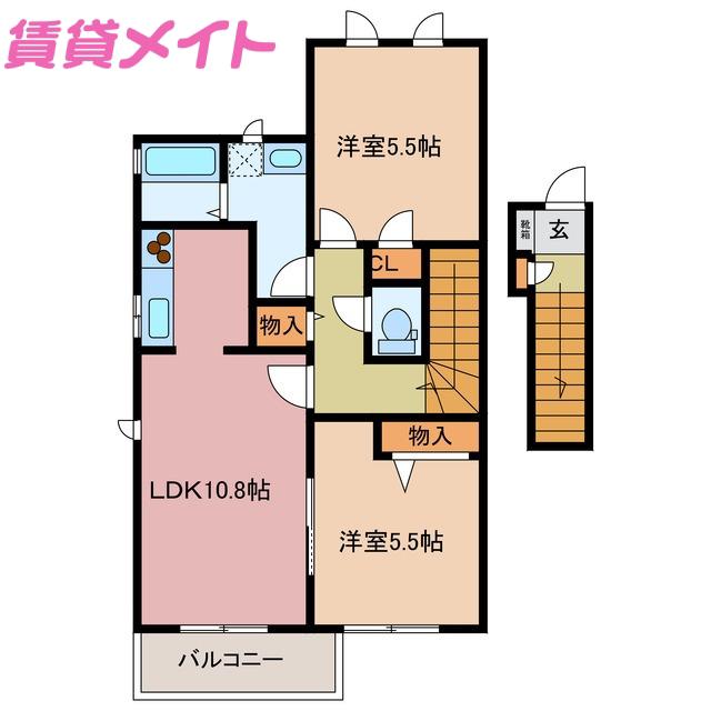 雪月花 6番館(2LDK/2階)の間取り写真