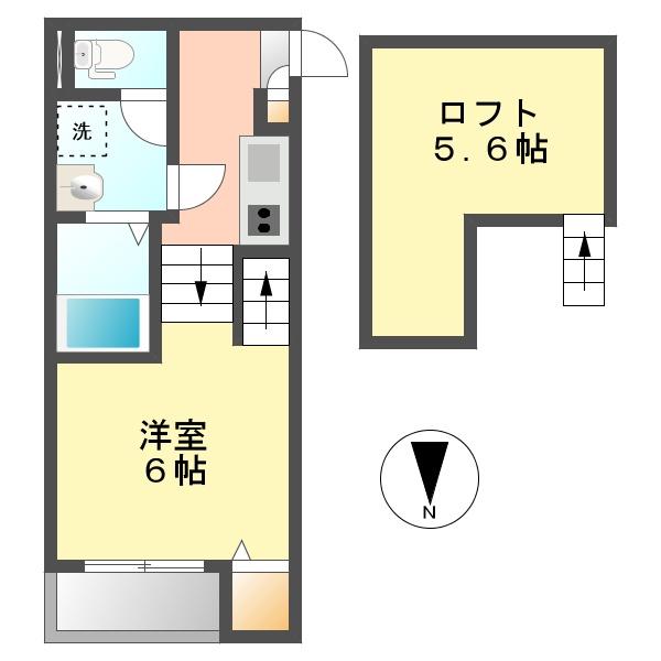 ハーモニーテラス上名古屋(1SK/2階)の間取り写真