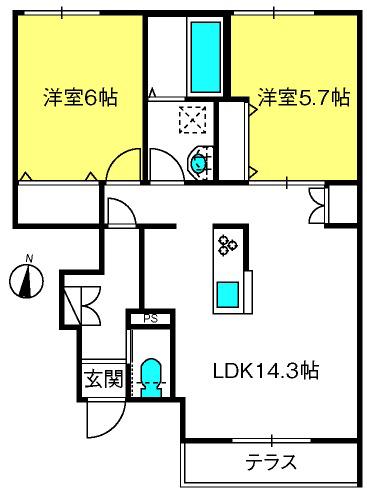メゾン・ボヌールA棟(2LDK/1階)の間取り写真