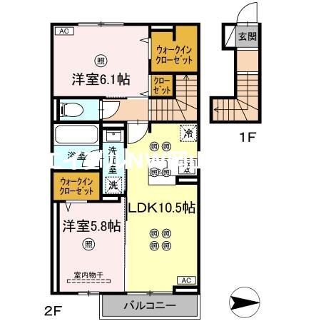 トリシア関(2LDK/2階)の間取り写真