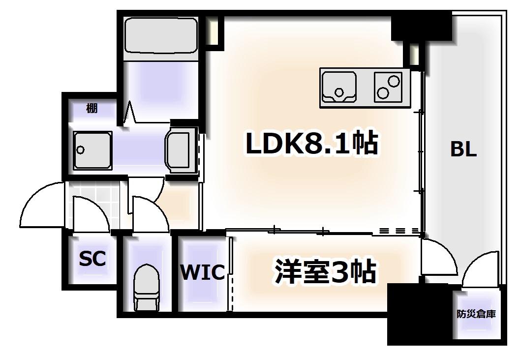 セレニテフラン難波(1LDK/4階)の間取り写真