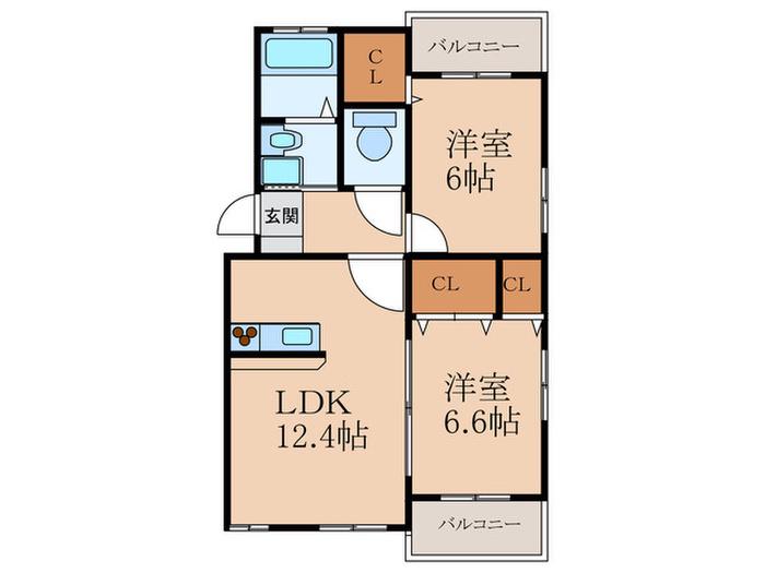 プレステ-ジ稲童(2LDK/3階)の間取り写真