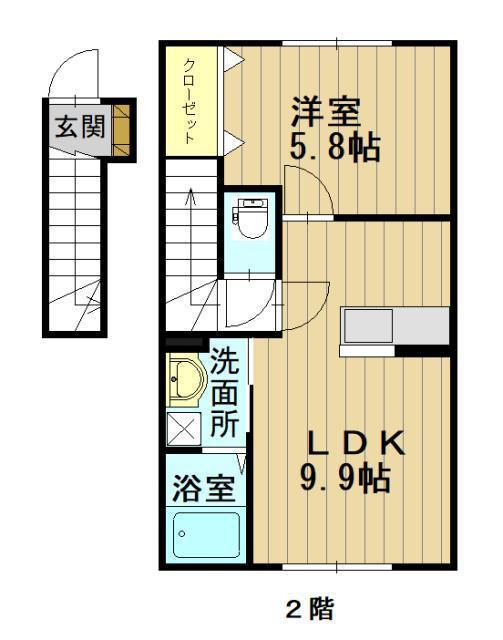ウィットモア悠裕(1LDK/2階)の間取り写真
