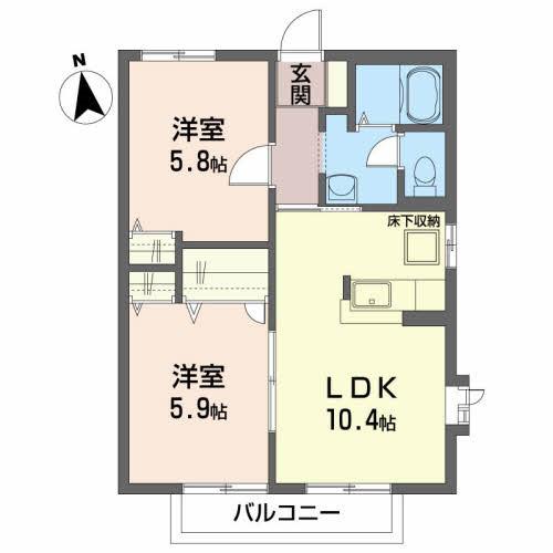 アルカンシエルB(2LDK/1階)の間取り写真