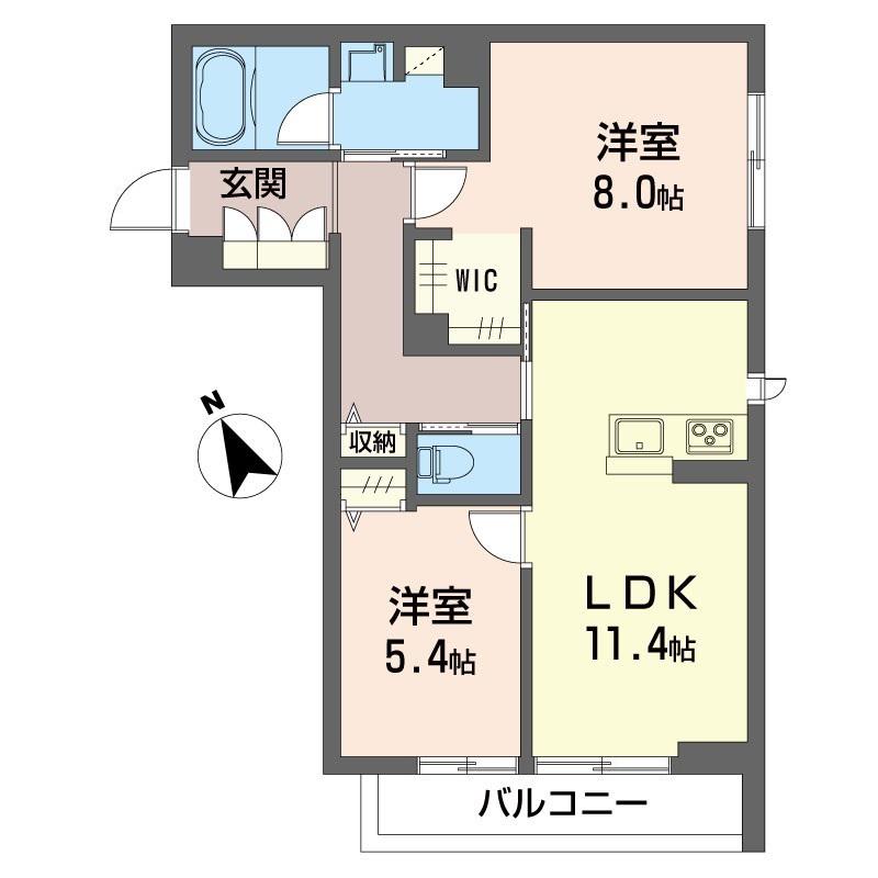 セレーノフォンテ(2LDK/2階)の間取り写真