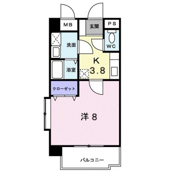 グランスイート(1K/2階)の間取り写真