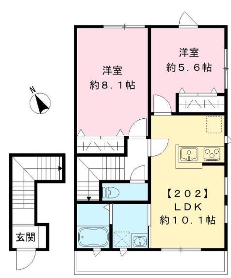 テラス中の原(2LDK/2階)の間取り写真