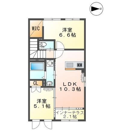 ボヌール幸田(2LDK/2階)の間取り写真