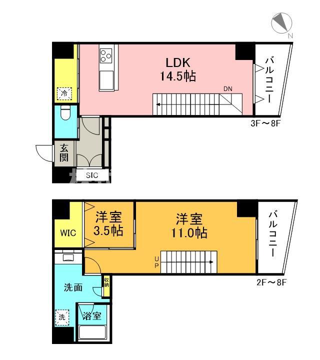 プレミアム長瀬駅前(2LDK/8階)の間取り写真