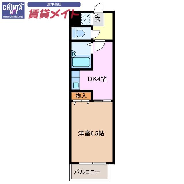 近鉄名古屋線 津新町駅 徒歩4分 9階建 築28年(1DK/6階)の間取り写真