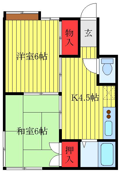 西川荘(2K/1階)の間取り写真