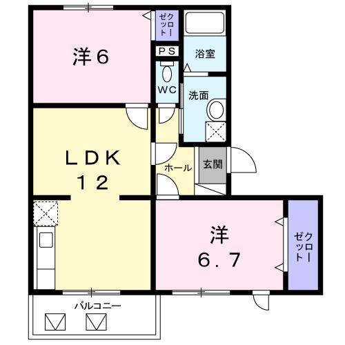 ロジュマン本城(2LDK/2階)の間取り写真