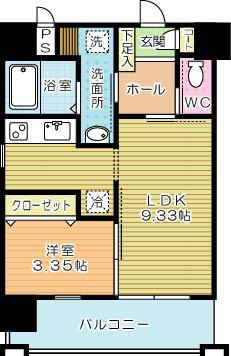 フェリシエ馬借(1LDK/8階)の間取り写真
