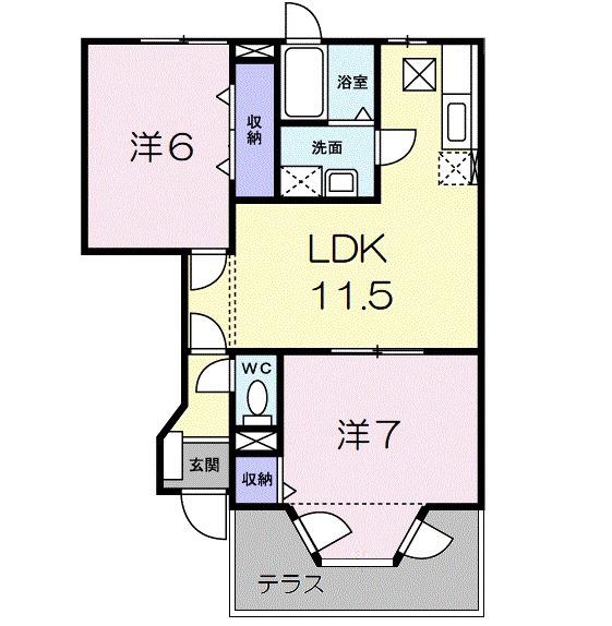 アウローラB(2LDK/1階)の間取り写真