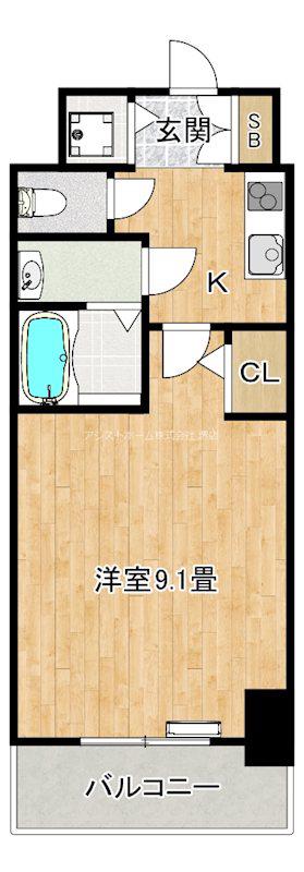 S-RESIDENCE堺BLAZE(1K/9階)の間取り写真