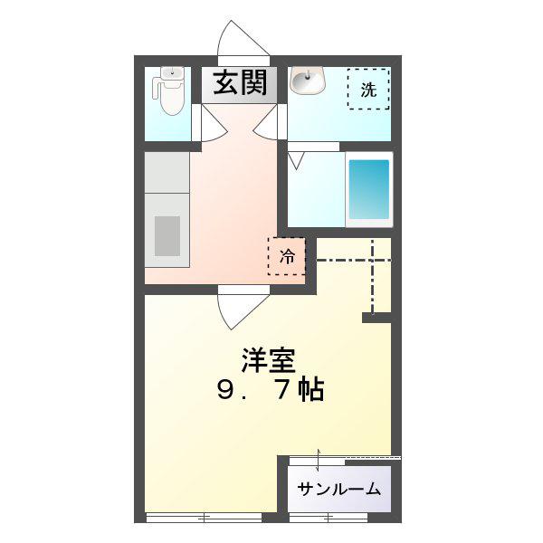 サンライズ西原(1K/2階)の間取り写真