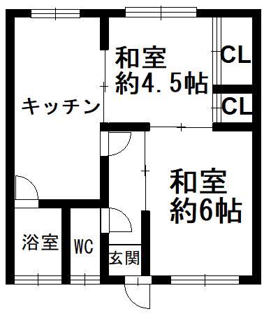 石川県七尾市矢田新町ロ12番1 月岩マンション(2DK/1階)の間取り写真