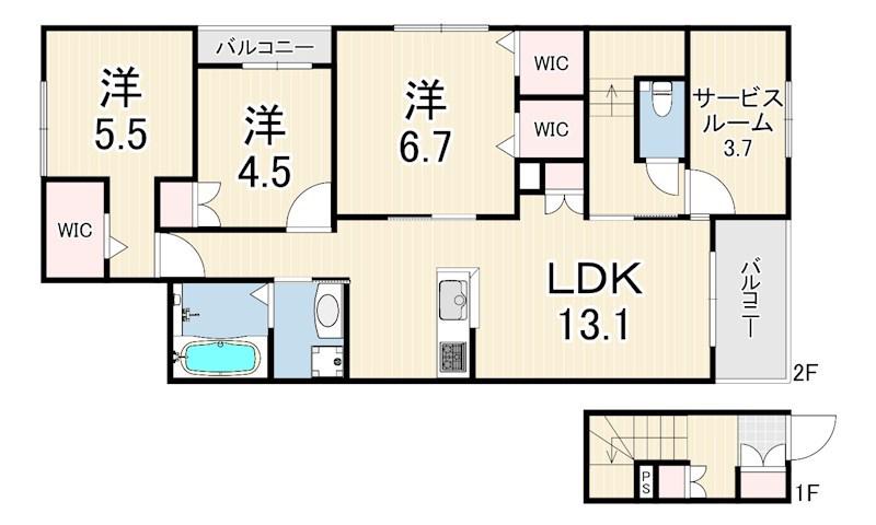 伊丹市平松6丁目へーベルメゾン(3SLDK/2階)の間取り写真