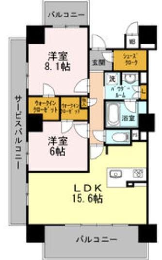 ロイヤルパークスERささしま サウス(2LDK/12階)の間取り写真