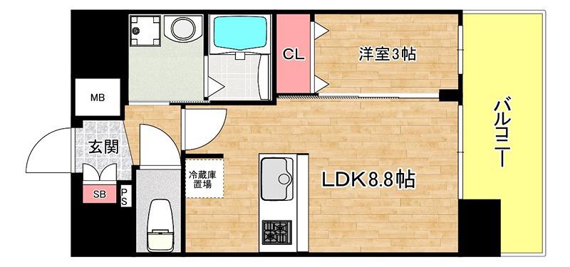 プレリス阿波座BLOOM(1LDK/12階)の間取り写真