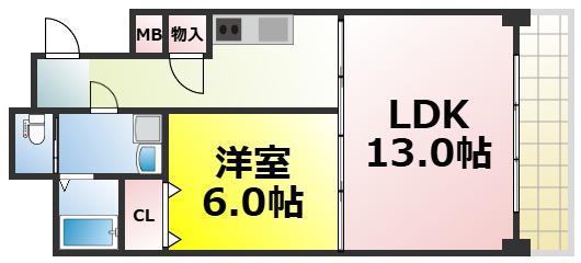 CITY SPIRE難波ウエストII(1LDK/4階)の間取り写真