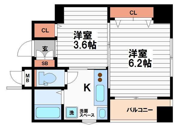 ブランシェ松屋町(2K/8階)の間取り写真
