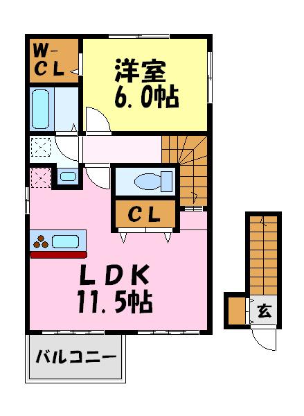 ファミール花屋敷(1LDK/2階)の間取り写真