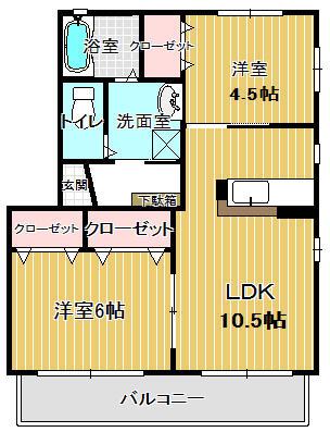 サンドヒルB棟(2LDK/1階)の間取り写真