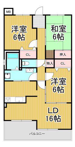白鷹夙川マンション(3LDK/5階)の間取り写真