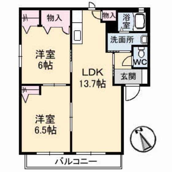 シャーメゾン古市橋 A棟(2LDK/2階)の間取り写真