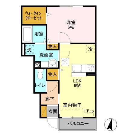 ミヤビ E棟(1LDK/1階)の間取り写真