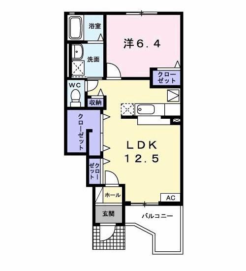 エヴァーグリーン(1LDK/1階)の間取り写真