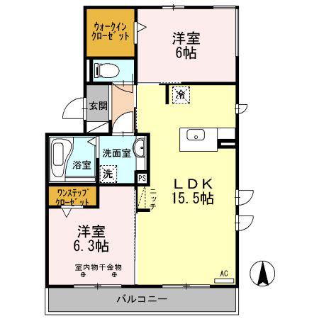 ラ・グラシューズ(2LDK/2階)の間取り写真