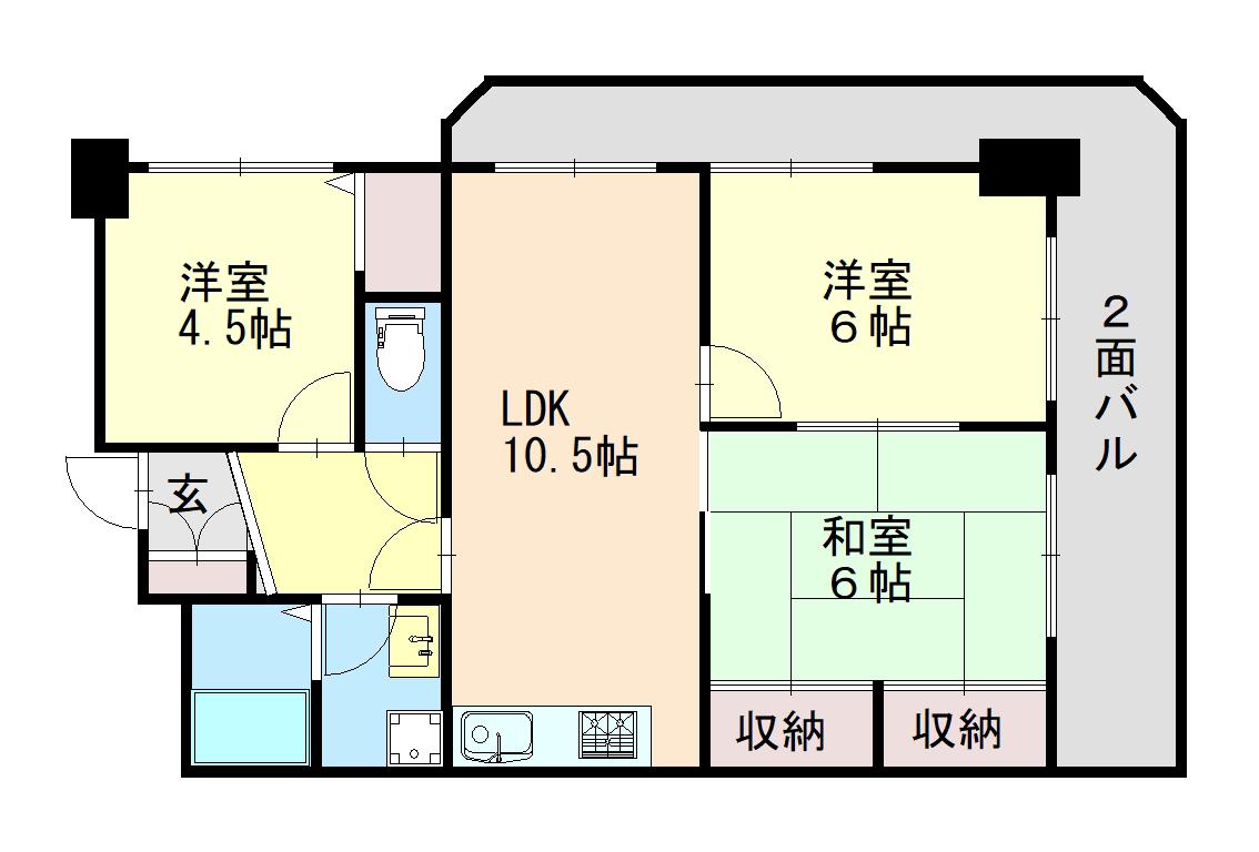 パレロワイヤル狐島(3LDK/6階)の間取り写真