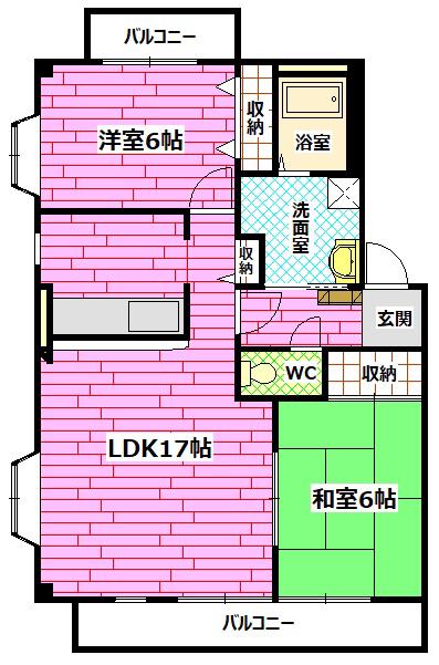 フォブール山田(2LDK/3階)の間取り写真