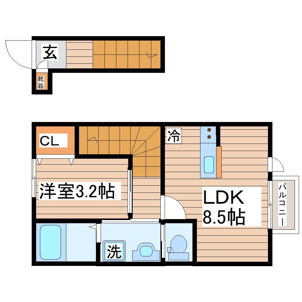 ガス割第17弾根岸町AP A棟(1LDK/2階)の間取り写真