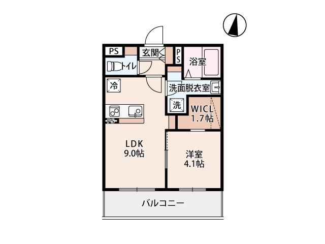 ソラーナ岡谷B(1LDK/3階)の間取り写真