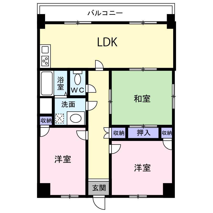 ヒルサイドコートII(3LDK/4階)の間取り写真