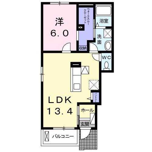 ビオーラ喜沢III(1LDK/1階)の間取り写真