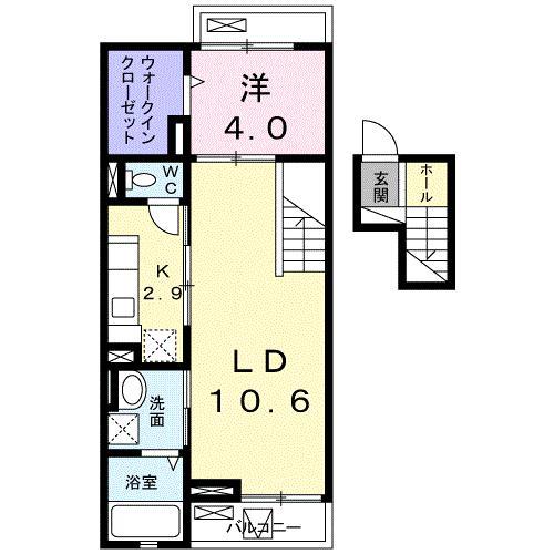 クレメントウエストクルメ(1LDK/4階)の間取り写真