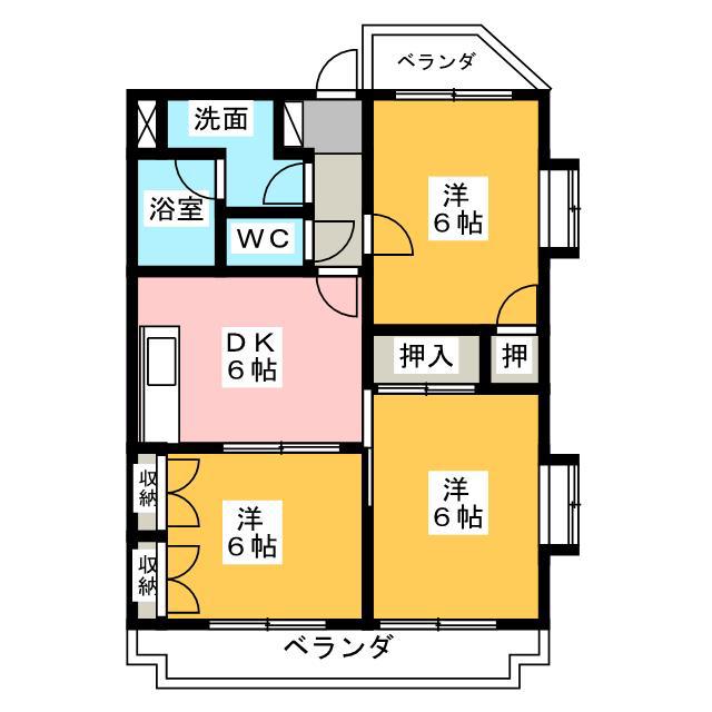 グランドゥール中野(3DK/1階)の間取り写真