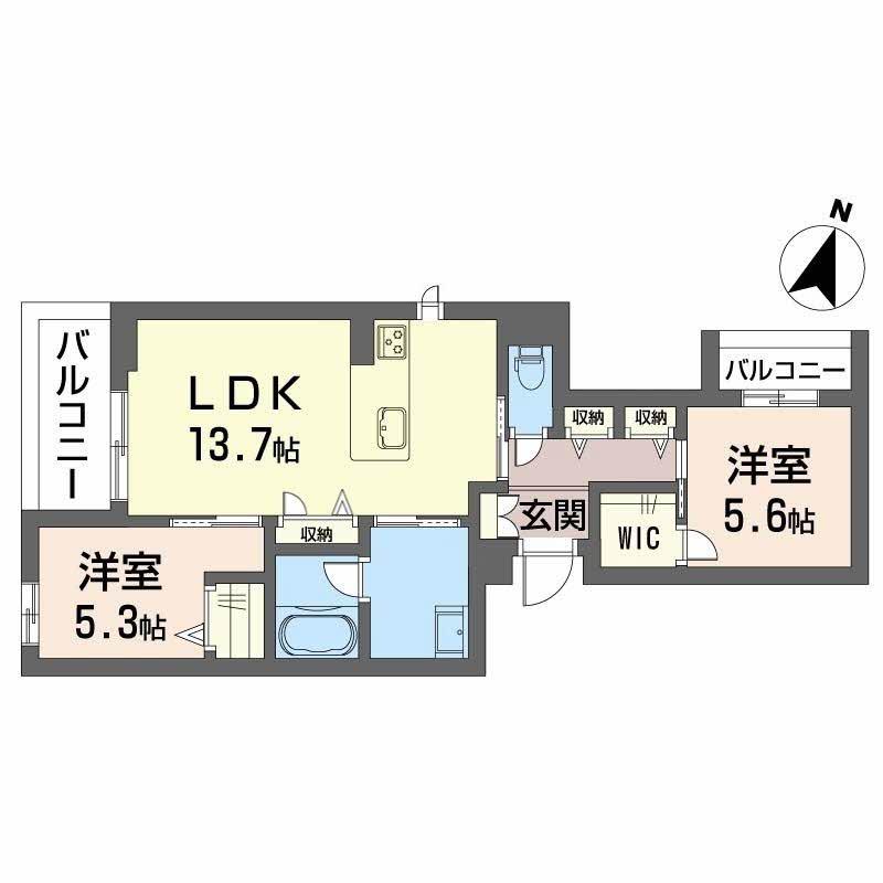 シャーメゾンSEIWA(2LDK/2階)の間取り写真