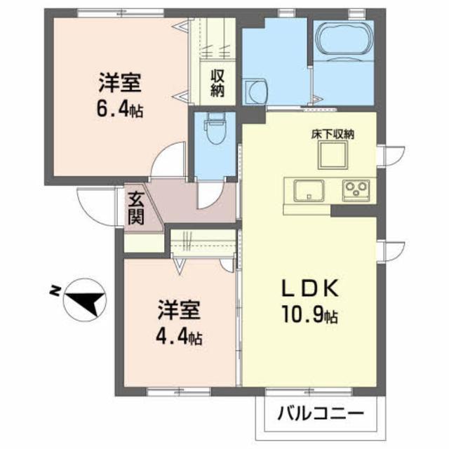 クレアーレ・スズキC(2LDK/2階)の間取り写真