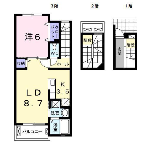 シャイニープレイス(1LDK/3階)の間取り写真